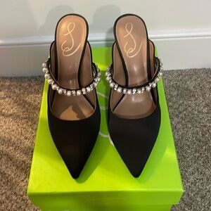 Sam Edelman Hyland Embellished Black Satin Mule